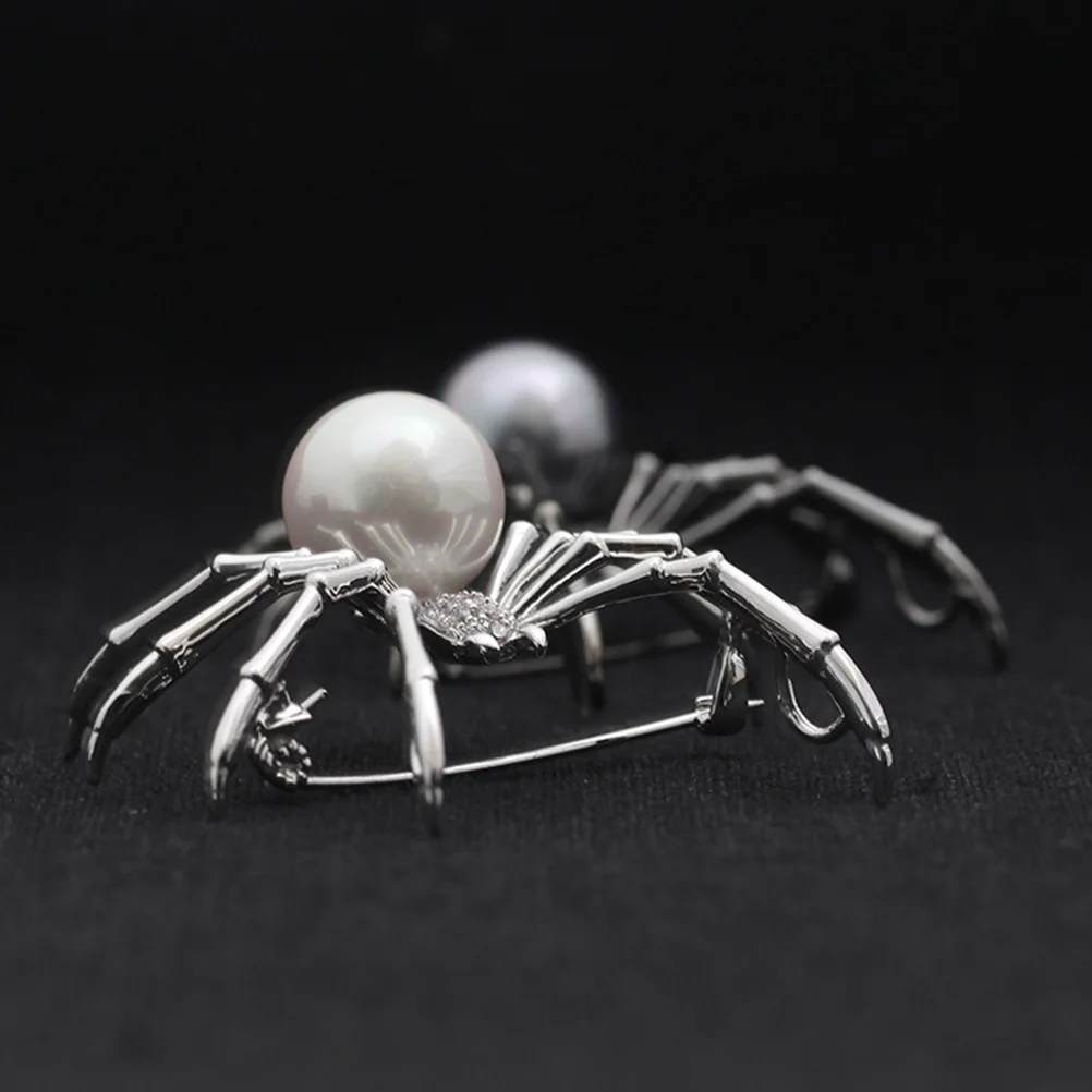 

Pearl Spider Brooch Silver Black White Alloy Women Fashion Pin Durable Accessory For Hat Bag Clothing Decoration Gift