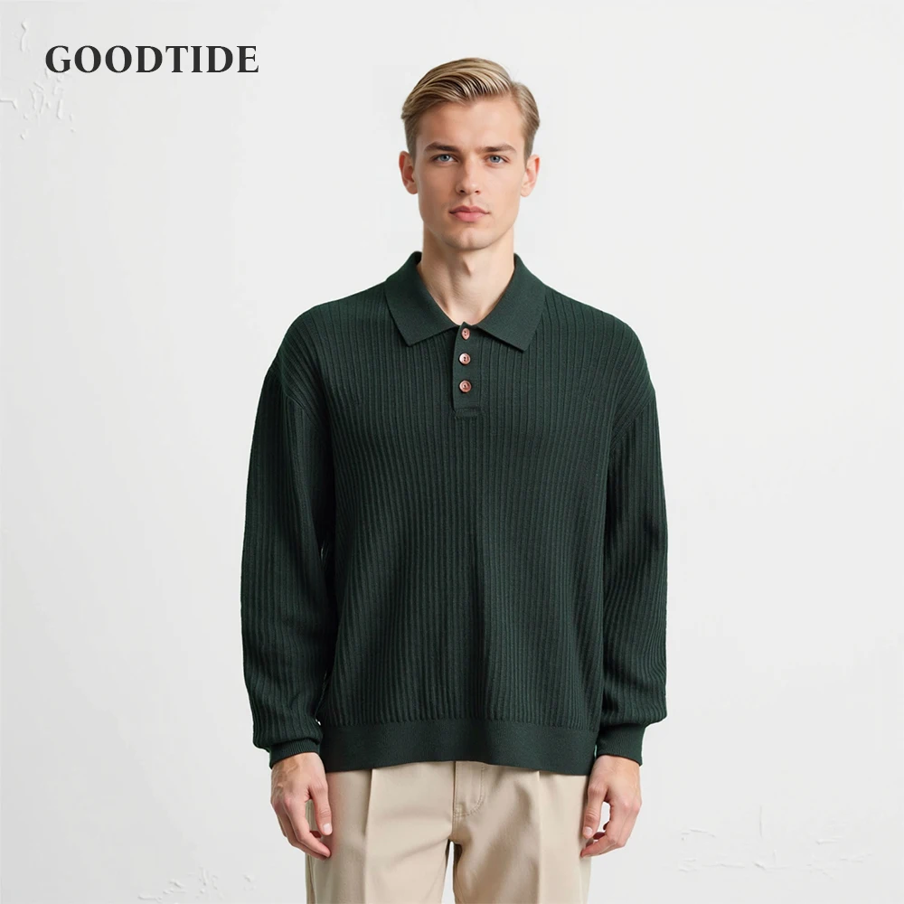 

Spring Autumn Elegant Korean Style Knitted Polo Shirt for Young Men Slim Fit British Retro Business Fashion Sweater Suitable