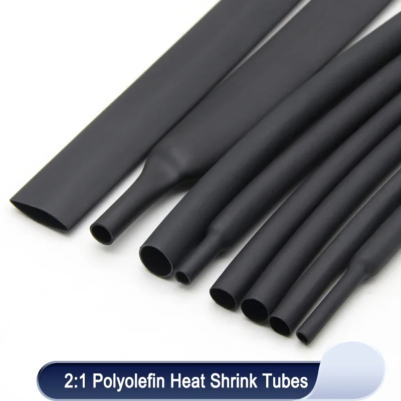 

1~50m 2:1 Heat Shrink Heatshrink Tube Black Diameter 0.6mm ~ 180mm Wire Repair Sleeving Wrap DIY Cable Protecctor Tubing