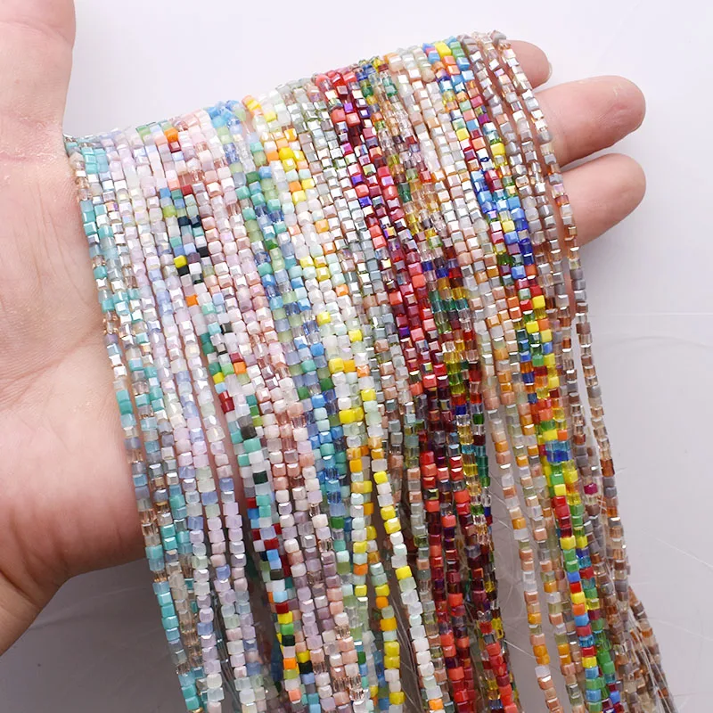 혼합 캔디 색상 3mm 180pcs 큐브 체코 크리스탈 유리 구슬 큐브 사각형 유리 느슨한 공간 비즈 보석 만들기 DIY 수제