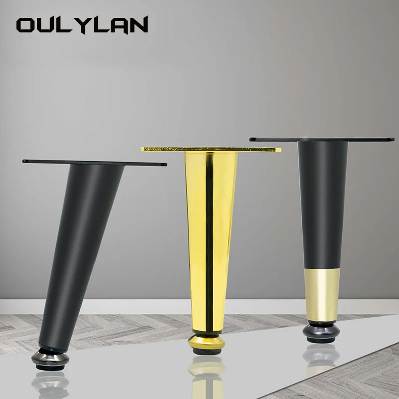 

Oulylan 4pcs Furniture Legs Coffee Table Legs Black and Gold Metal Home Sofa Leg TV Cabinet Leg Inclined Cone Pin Chair Leg