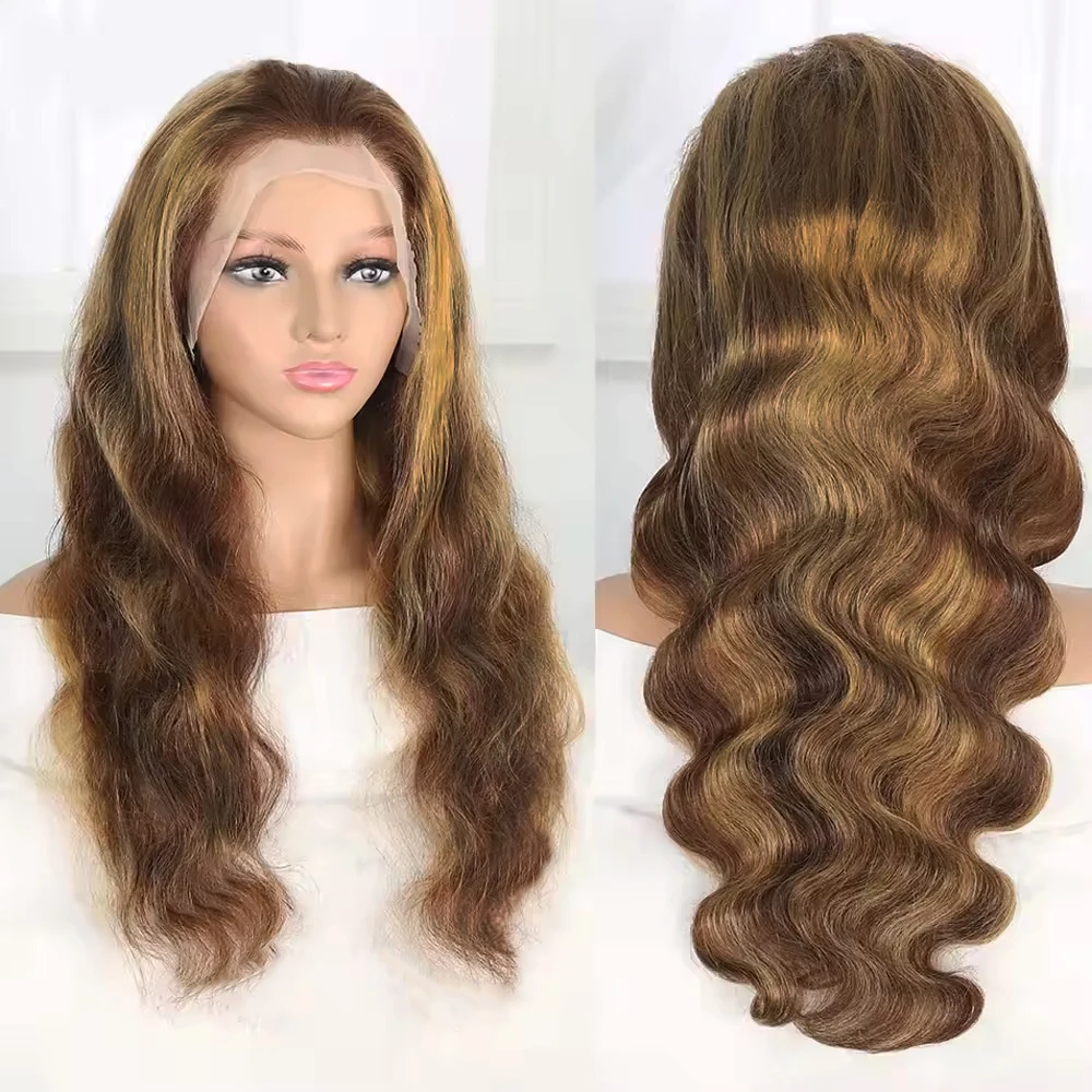 

Highlight Body Wave Human Hair Wigs For Women P4/27 Blonde 13x4 Lace Frontal Wigs Human Hair 180 Density