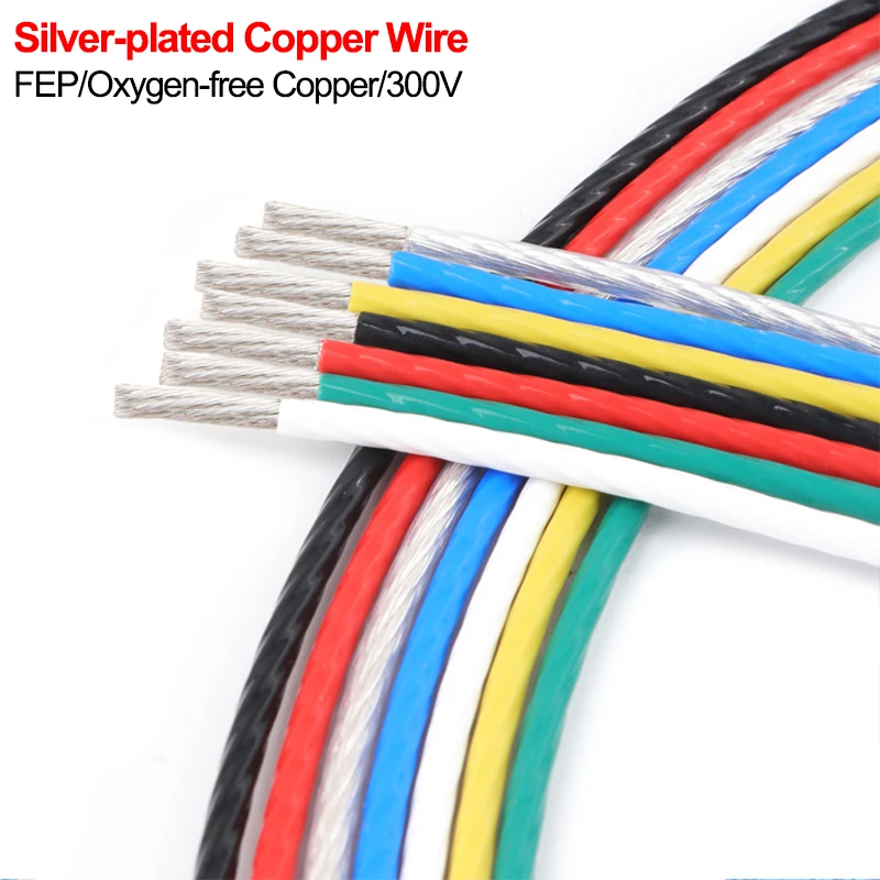 2/5m Silver Plated Copper Wire FEP Insulated High Purity OFC Audio Headphone Signal Wiring High Temperature Resistant Cable