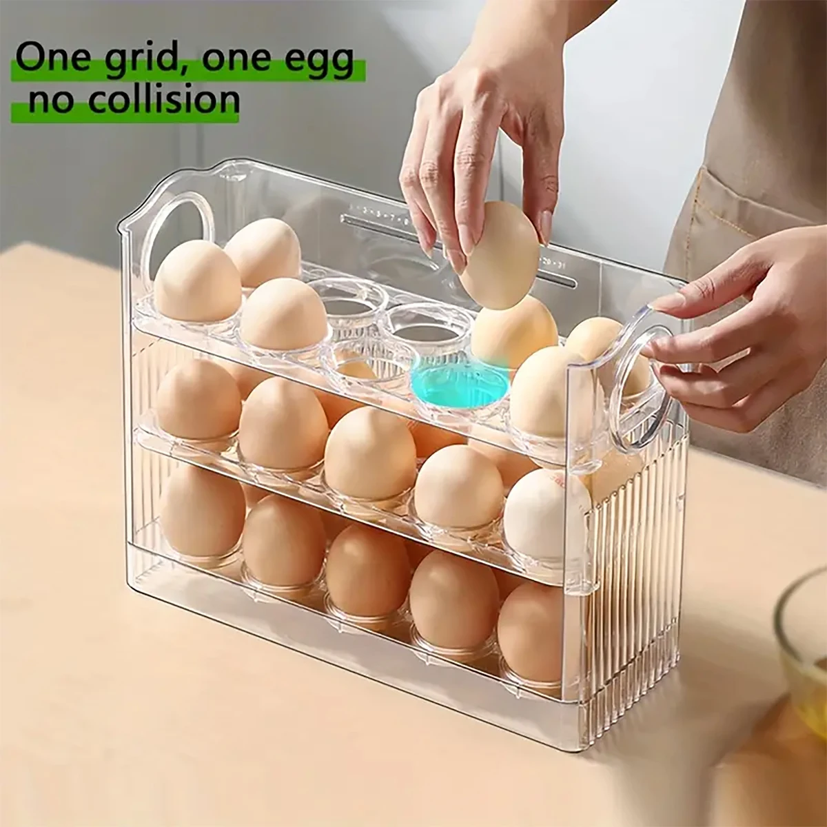 Space-Saver Egg Box with Auto-Flip Design - Freshness-Assured Refrigerator Door Egg Holder, Kitchen Organizer