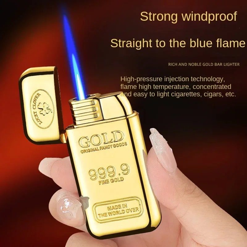 Gold Bar Butane Gas Torch Lighter Metal Flame Inflatable cool lighters smoking Outdoor Camping Cigarette Accessories Men's Gift