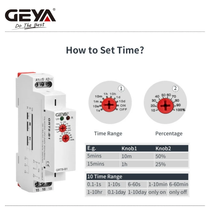GEYA Delay on Delay off Timer Relay Electronic Type 16A AC230V OR AC/DC12-240V with CE CB ROHS GRT8-A/B/At/Bt