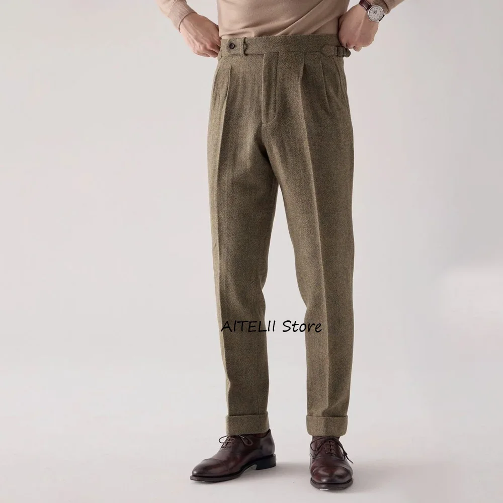 

Work Pants for Man Herringbone Fabric Straight Leg Business Casual Men's Trousers Trouser Tailoring Classic Clothing