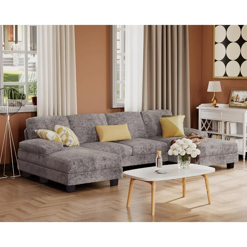 

Sectional Couches for Living Room, U-Shaped Sofa Couch with Linen Fabric, 4 Seat Sofa Set with Double Chaise for Apartment