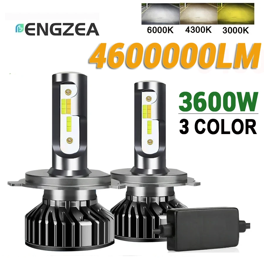 ENGZEA H4 LED H7 3-Farben-Wechselnde Autoscheinwerfer 3000K 4300K 6000K 4600000LM 3600W Nebelscheinwerfer Autobeleuchtung H1 H3 H11 9005