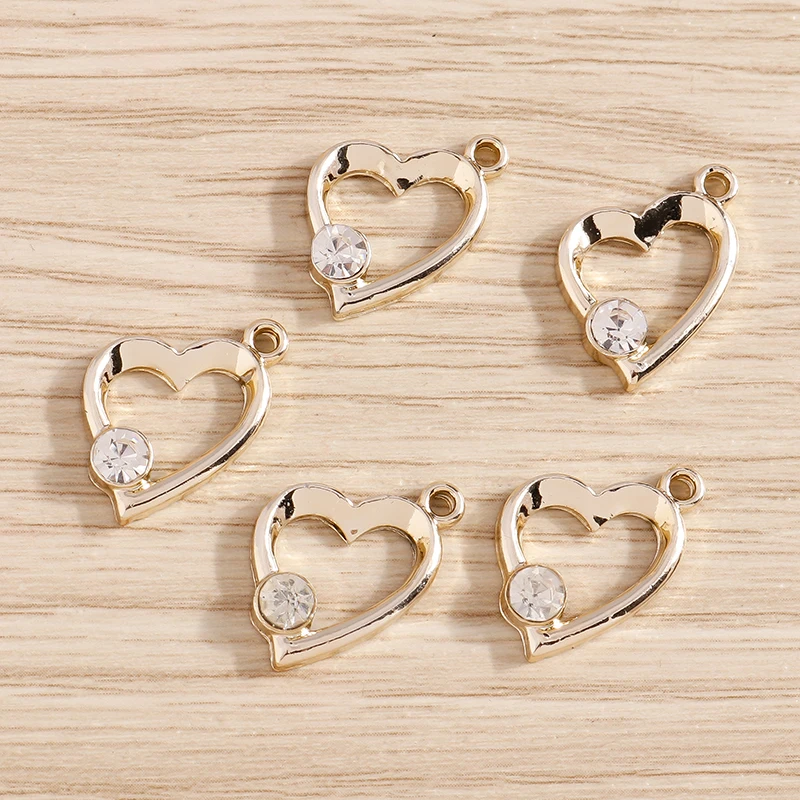 Tusember 10 Stück exquisite silberfarbene Kristall-Liebesherz-Charms für die Schmuckherstellung, modische Ohrringe, Halsketten, DIY-Anhänger – Detail 16