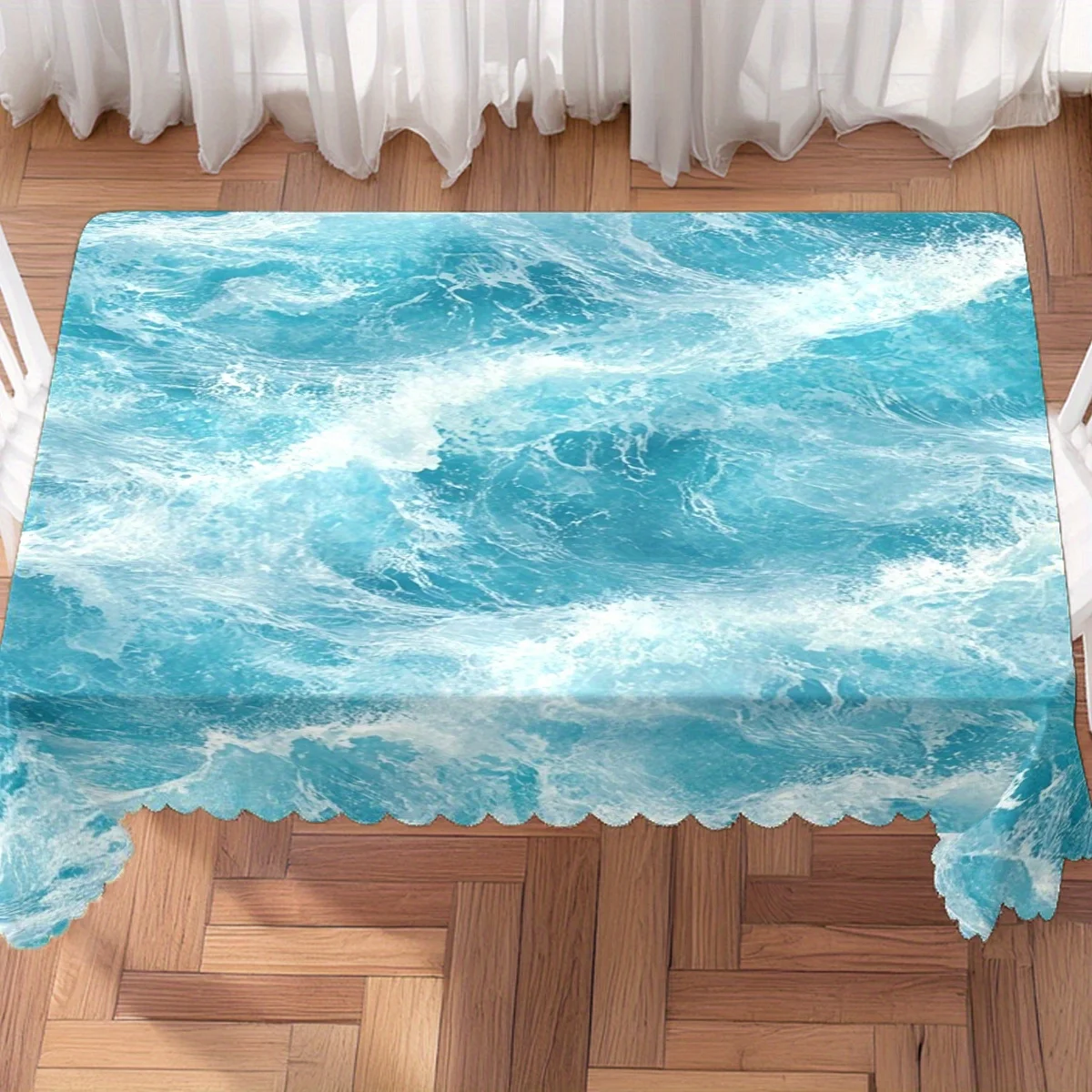 Blue Ocean Waves Sea Water Texture Waterproof Tablecloth, Rectangular Cover for Home Dining Summer Ocean Themed Party Decor