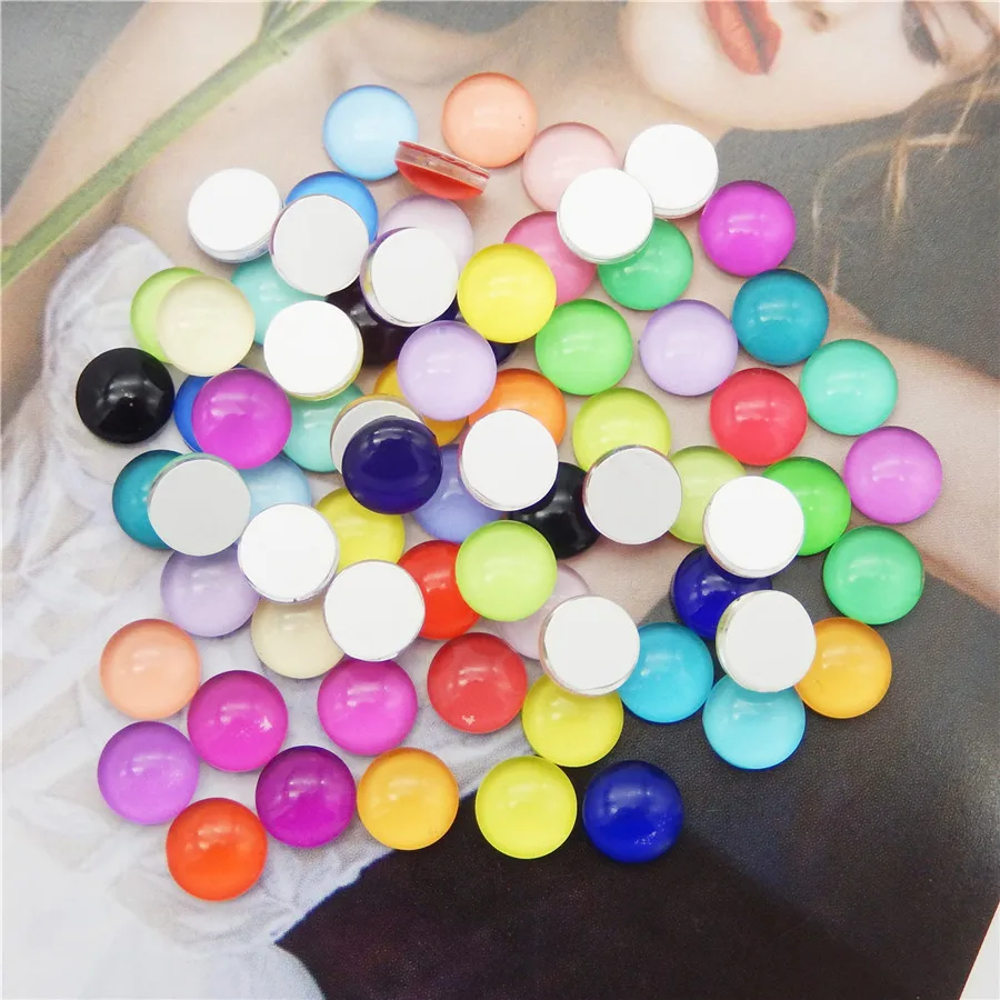 6-15mm Fashion Candy Color Round Glass Cabochon Mixed Color Flat back Cabochons Jewelry DIY Findings