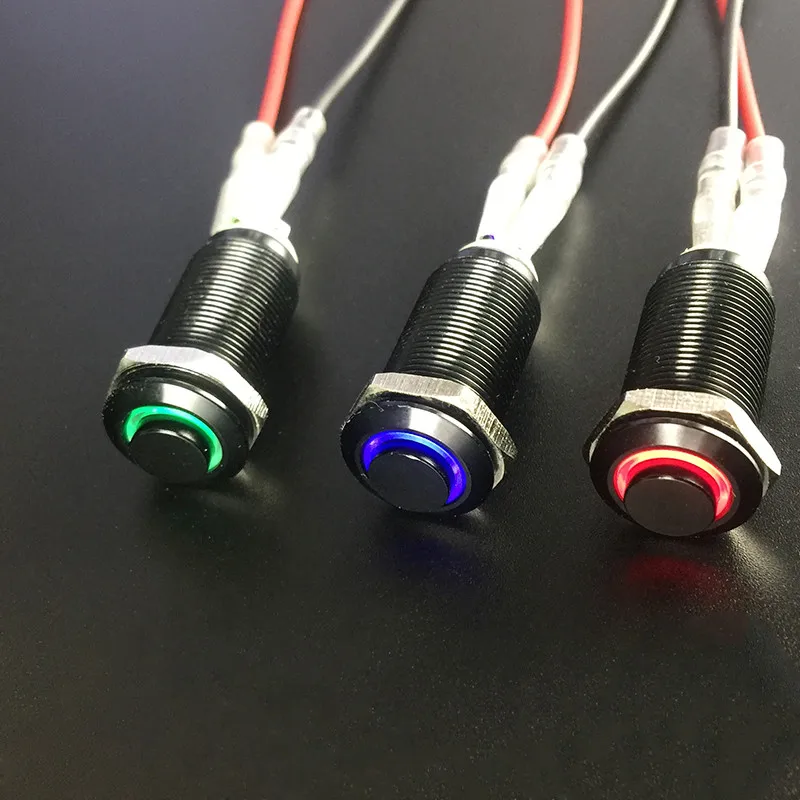 12/16/19/22mm Waterproof Metal Push Button Switch LED Light Momentary Latching Car Engine Power Switch 5V 12V 24V 220V Red Blue