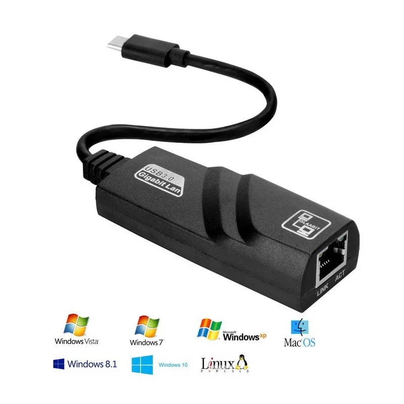 10/100/1000Mbps سلكي USB 3.0 TypeC /USB إلى Rj45 Lan Ethernet محول RTL8153 بطاقة الشبكة للكمبيوتر ماك بوك ويندوز والكمبيوتر المحمول