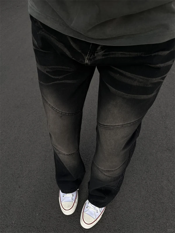 

American Retro Waed adient Men's Jeans High Street Cleanfit Patchwork Workwear Straight Leg Micro Flare Long Trousers