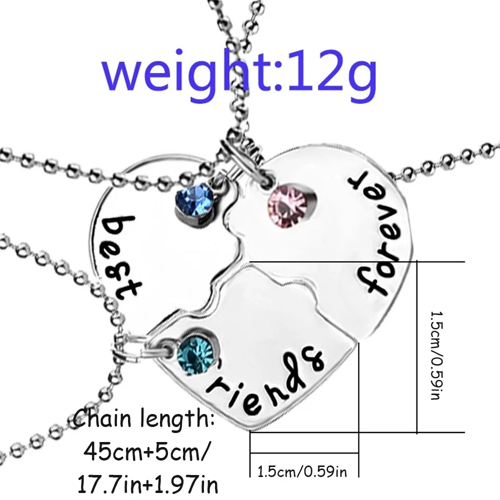 3pcs/Set Heart Pendant Friendship Chain Necklace with Forever Letter Women Burger Fries Shape Creative Design Forever Necklace view 6