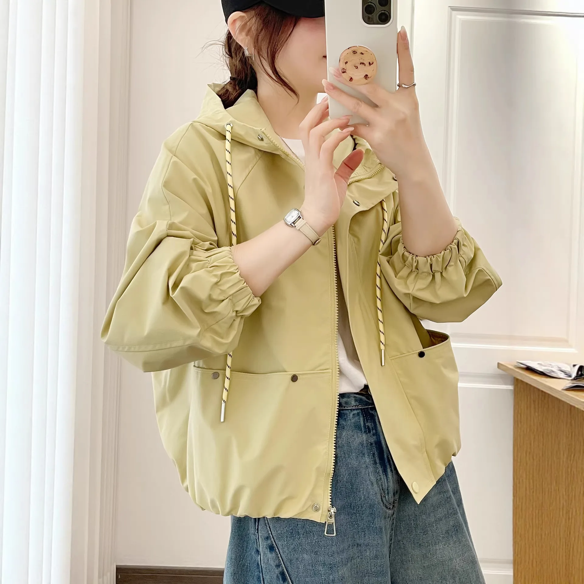 

Women's Short Jacket Spring Autumn New Casual Windbreaker Hooded Jacket Basic Zipper Coat Tops Female Outerwear Gabardina Mujer