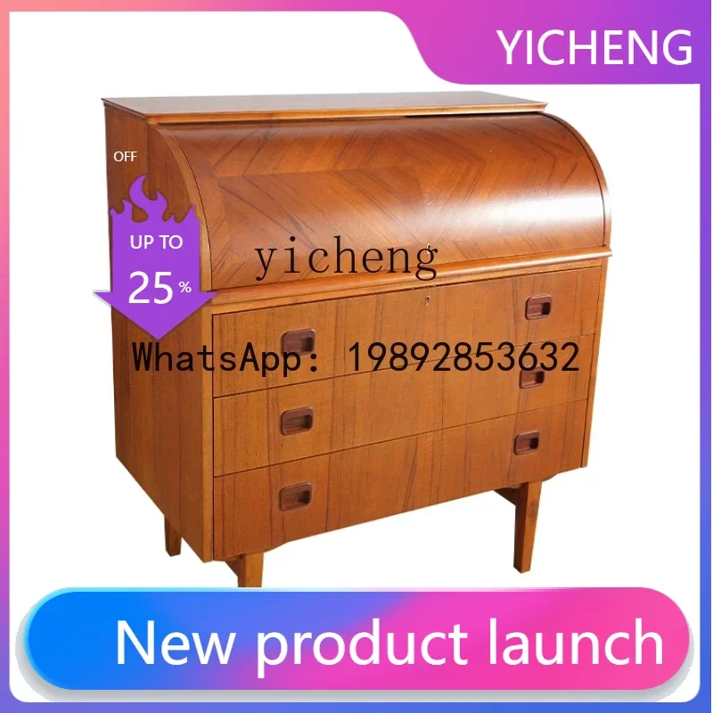 

X2 round head secretary cabinet flip cover dresser retro medieval bedroom makeup cabinet storage side cabinet