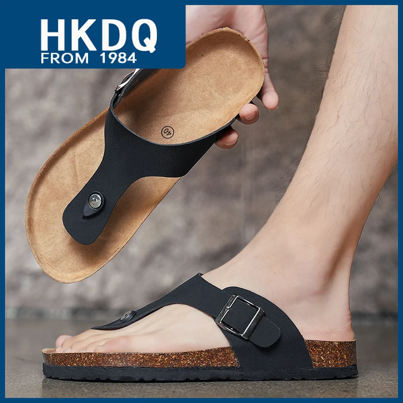 

HKDQ Classic Black Men's Flip Flops Comfortable Suede Outdoor Beach Slippers For Men Hot Cheap Casual Summer Flat Slippers Man