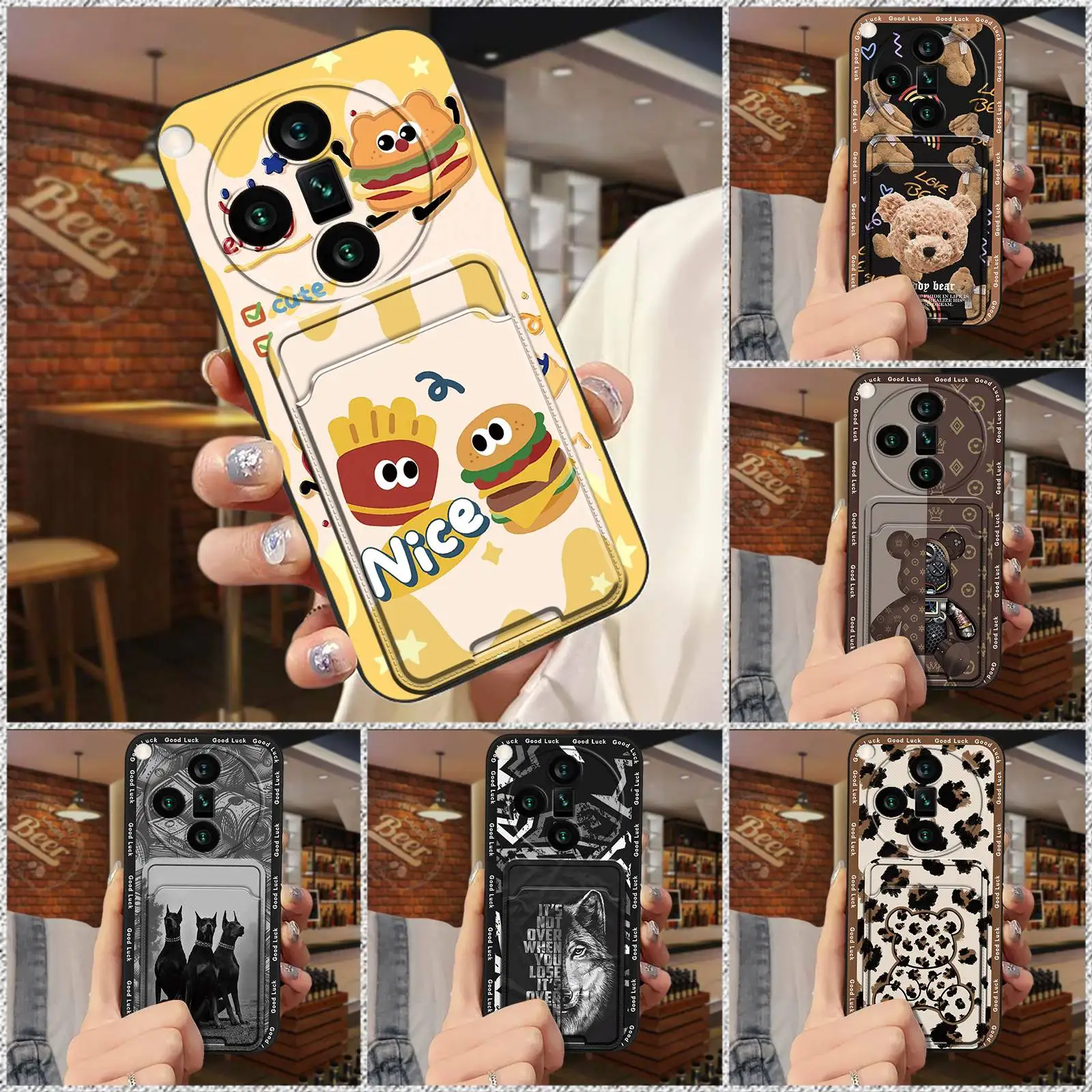 Cute Card bag Phone Case For OPPO Find X7 Pro/X7Ultra Cover Fashion Design Graffiti Waterproof Silicone Durable Cartoon