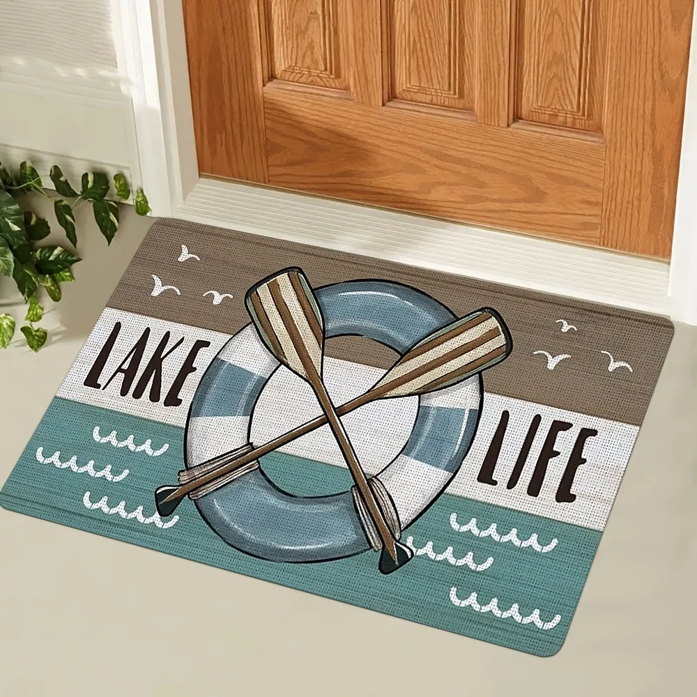 Lake Life Nautical Paddle Welcome Mat Quick Dry Washable Rug For Doorway Bathroom Living Room Dining Room Office Decor