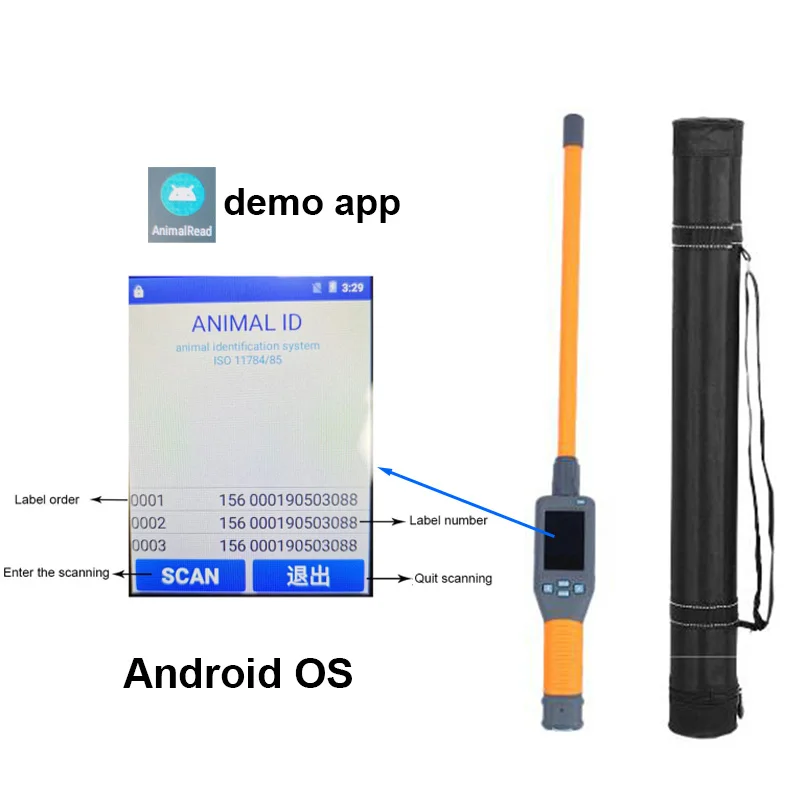 

Android 5.1 OS Animal microchip scanner FDX-B HDX ISO11784/785 ear tag RFID stick reader for pig cattle dairy cow camel buffalo