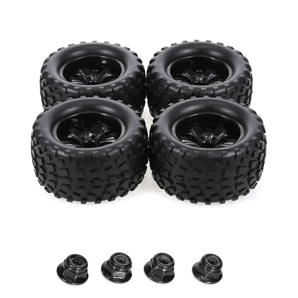 4 pz 125mm Gomma 1/10 RC Monster Truck Pneumatici e Cerchioni 12mm Esagonale Con Nylon 4mm Dadi di Bloccaggio Per Trxs Himoto HSP HPI Redcat
