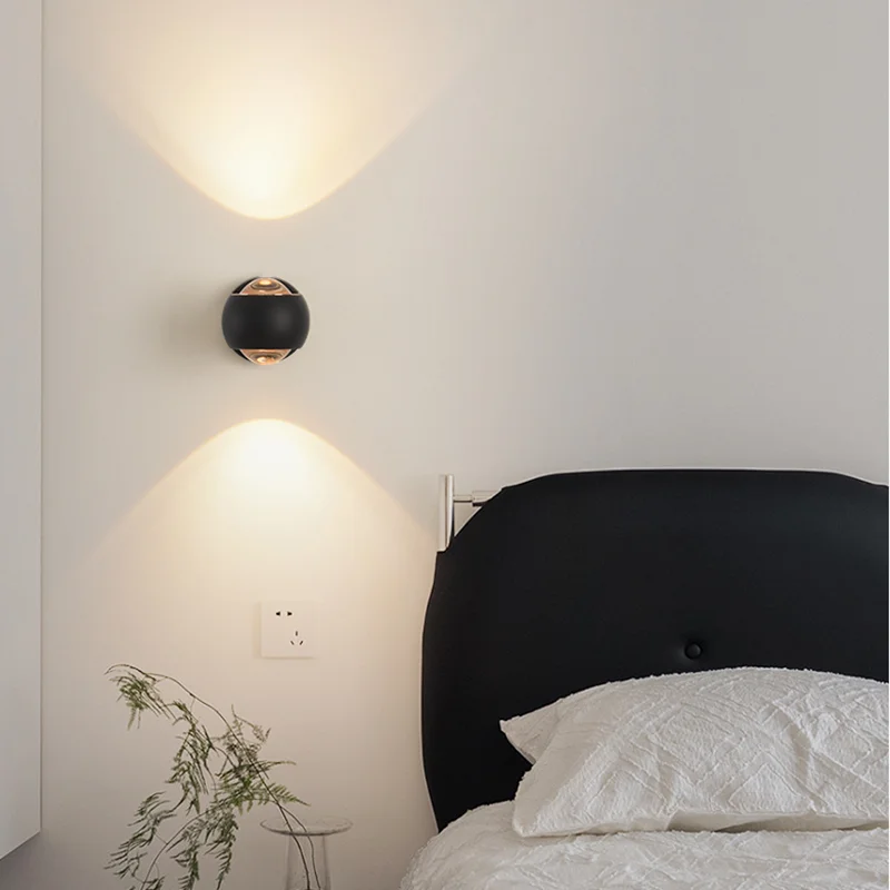 Indoor Home Decoration Sconce Light Metal Body Acrylic Lampshade Up Down Wall Lamp Modern Bedroom Reading Rotatable Spot Lustres