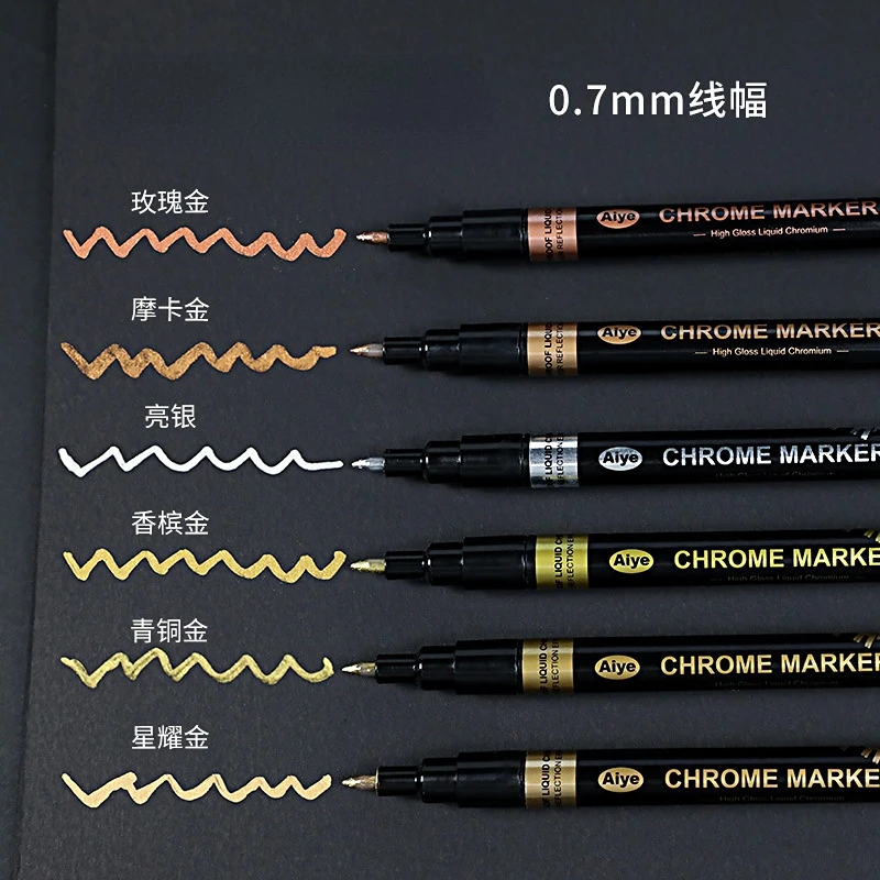 

3pcs 0.7mm New Color Metal Chrome Plated Marker, Rose Gold Touch Up Paint Pen DIY Highlight Liquid Signature Mirror Pen