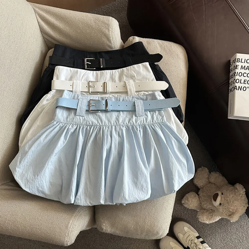 

New Summer Fashion With Belt Design Women Korean-Style High-Waisted And Versatile Flower Bud Skirt Slim Short Skirt