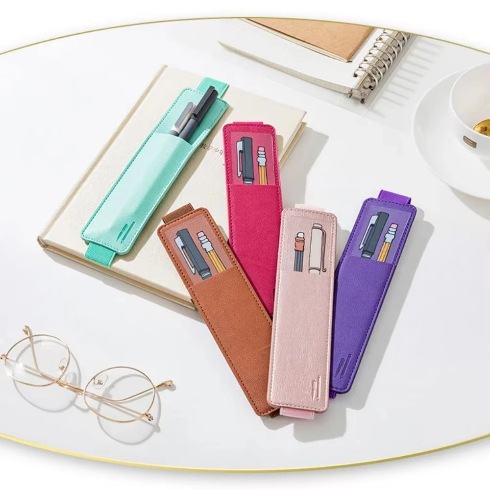 Pu Leather Pen Bag Elastic Buckle Book Notebook Fashion School Pen Case for Office Meeting Easy Carry Office Student Stationery image 4
