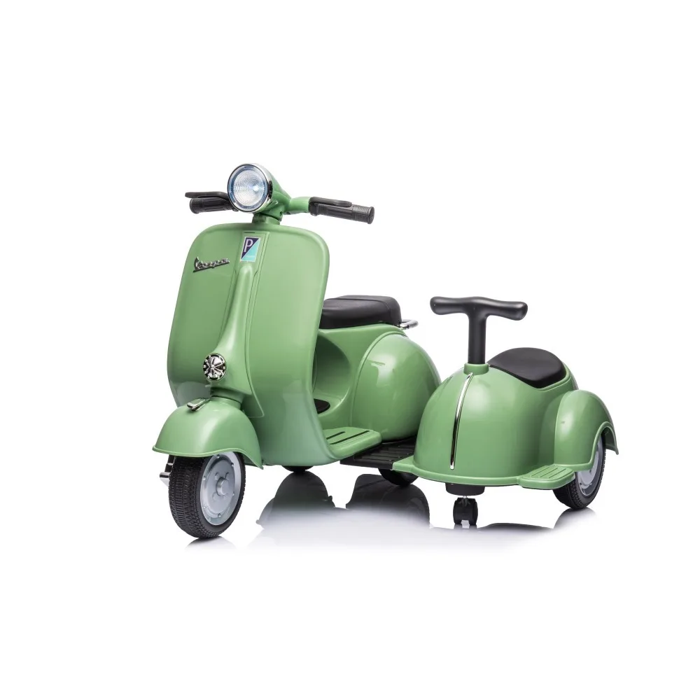 Ride-On Motorcycle with Side Car - 6V Electric Car for Boys and Girls - Two-Seat Ride-On Toy with Music and Storage Bin (Green)