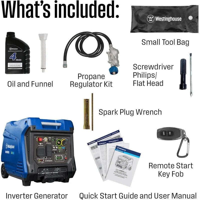 مولد عاكس الوقود المزدوج 5000 واط، بدء التشغيل عن بعد ومستشعر ثاني أكسيد الكربون، RV جاهز