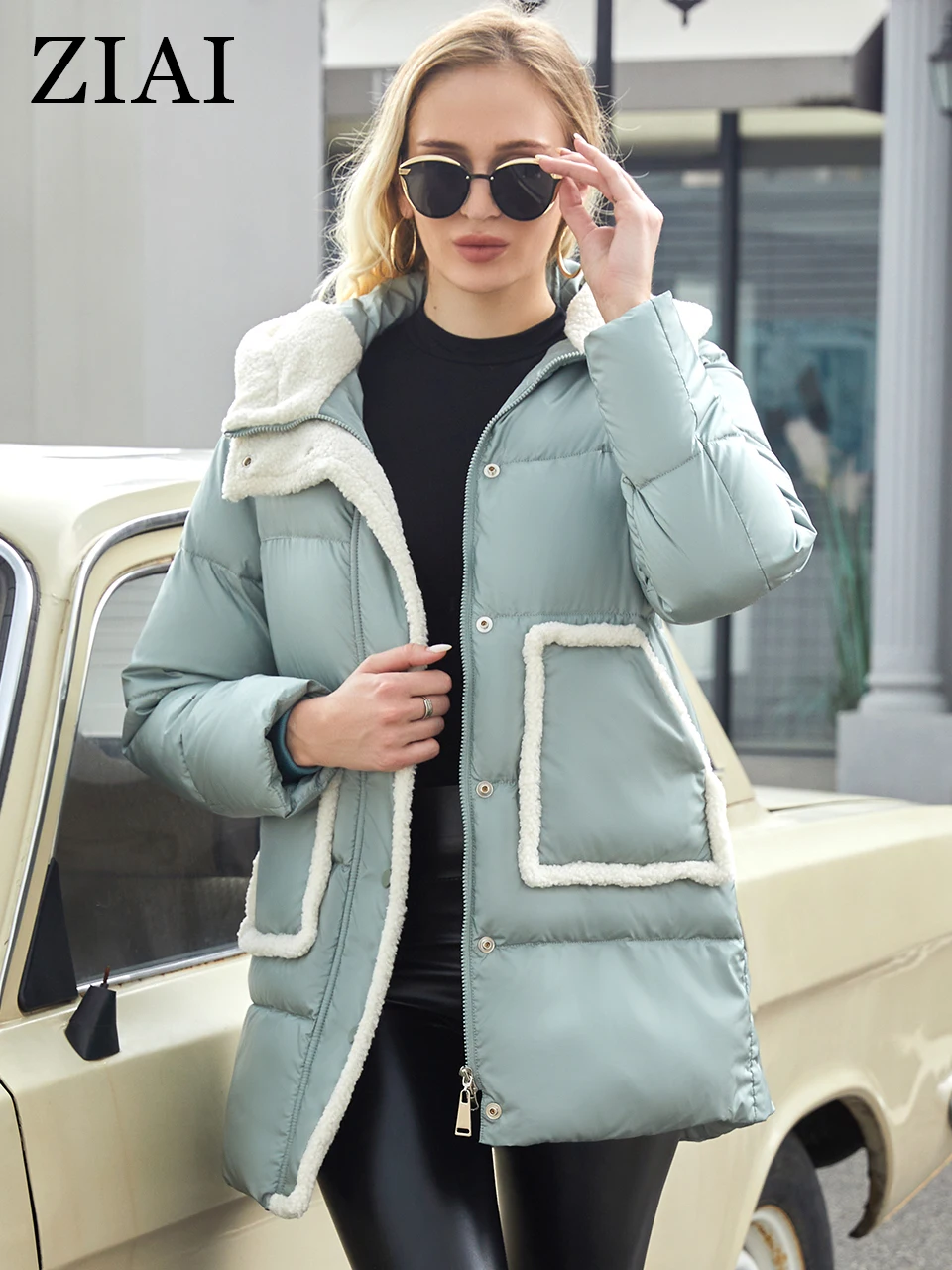 ZIAI Winter Jacket Women's 2022 Fashion Grained Fleece Casual Thick Cotton Jackets Featured Webbing Design women coat ZR-20211