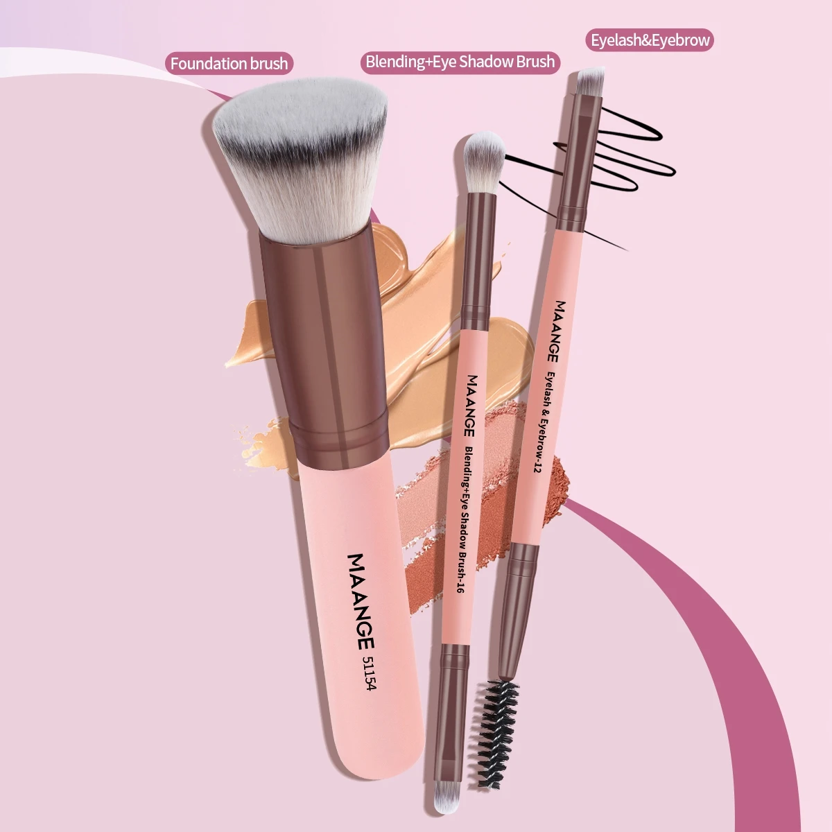 MAANGE 3pcs Makeup Brushes Set Foundation Brush Complexion Brush Cream Eye Shadow Brush Set Gift for Mother Day, Wife, Women