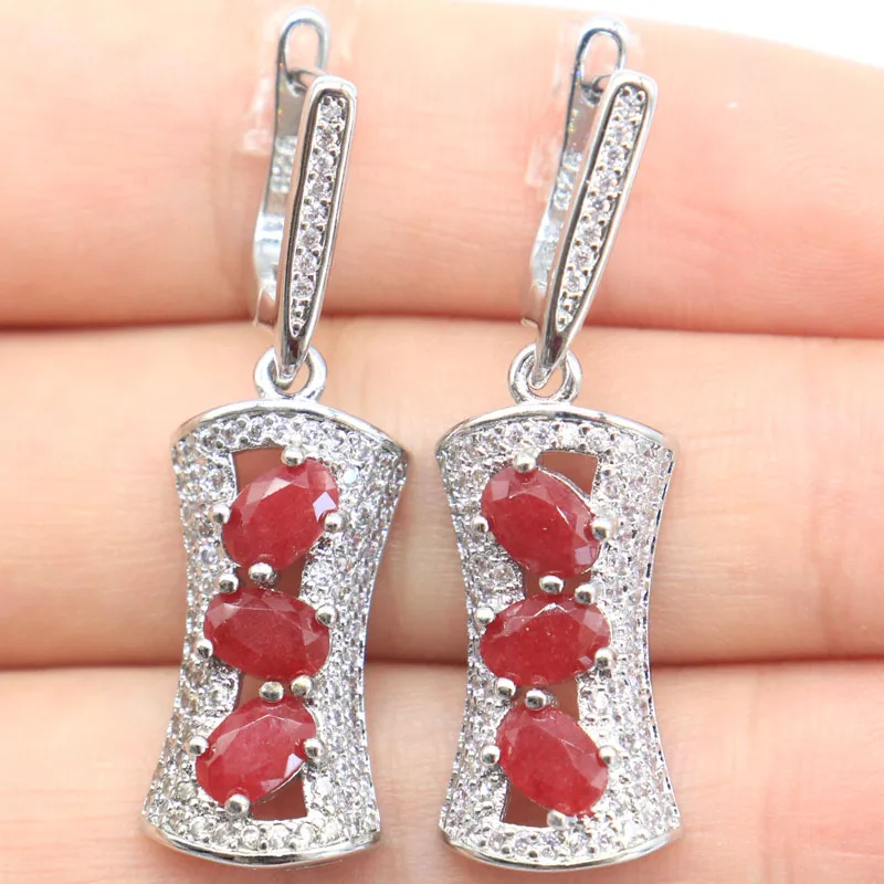 Buy 3 get 1 free 37x12mm Lovely Cute Real Red Ruby Fire Rainbow Mystic Topaz CZ Women Dating Daily Wear Silver Earrings