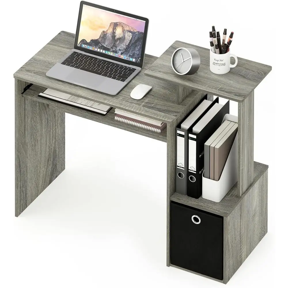 مكتب ECON، مكتب ألعاب مع صينية لوحة مفاتيح، مكتب كمبيوتر، مكتب مكتب مع أرفف جانبية وصندوق تخزين للمكتب المنزلي، رمادي Oa #6