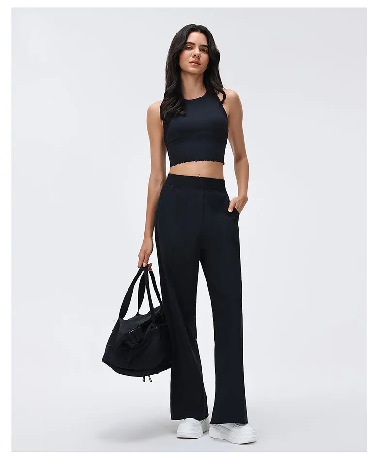 Damen High-Waist Yoga-Hose Einfarbige Weite Beinweite Workout-Hose Lose Atmungsaktive Schnelltrocknende Laufhose Damen-Sportbekleidung – Detail 9