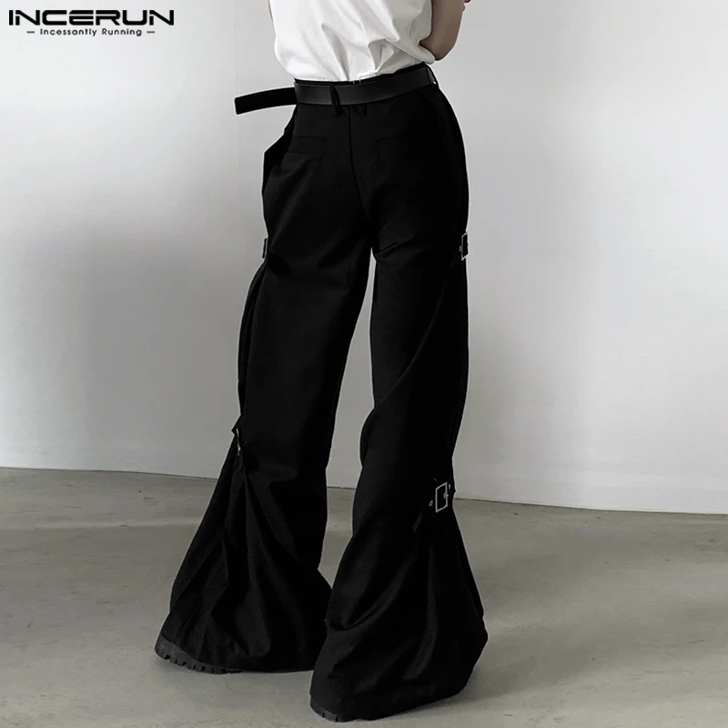 INCERUN Men Irregular Pants Solid Color Button Joggers Casual Trousers Men Streetwear 2024 Loose Fashion Leisure Male Long Pants