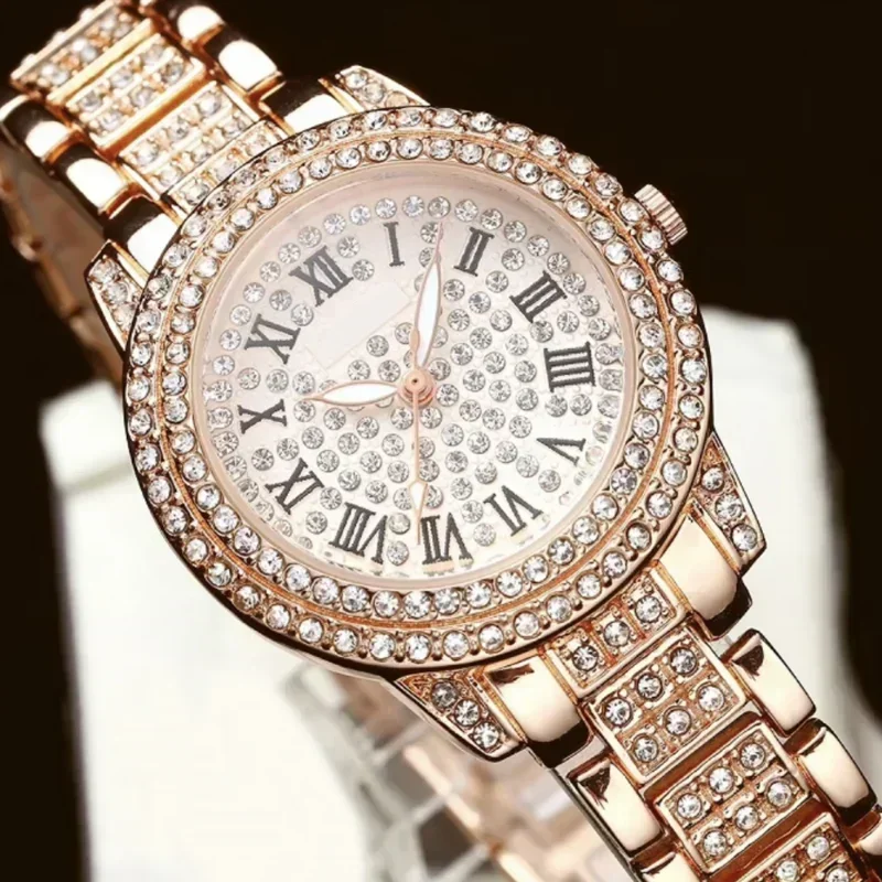 Women\'s Watch Full Diamond Top Luxury Brand Quartz Steel Watches For Ladies Punk Elegant Zircon Crystal Fashion Wristwatch Clock