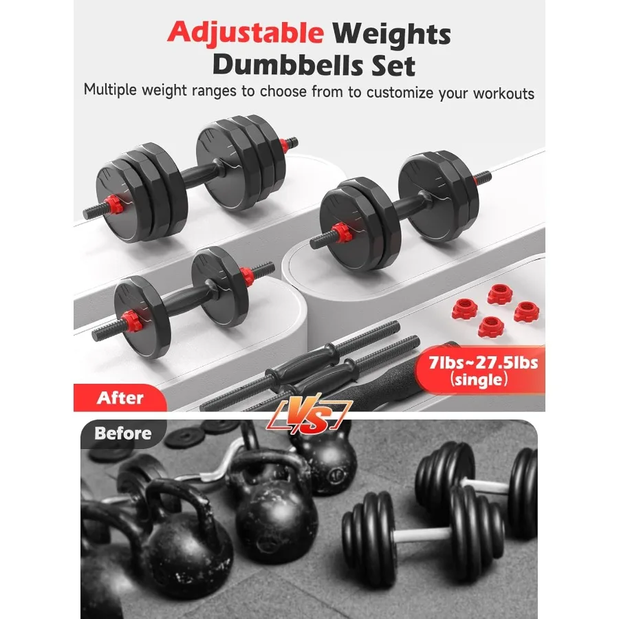 Set di manubri regolabili Set di pesi liberi da 20/35/45/55/70/90 libbre con dado aggiornato Set di pesi 5 in 1 Utilizzato come kettlebells Bilanciere Pu