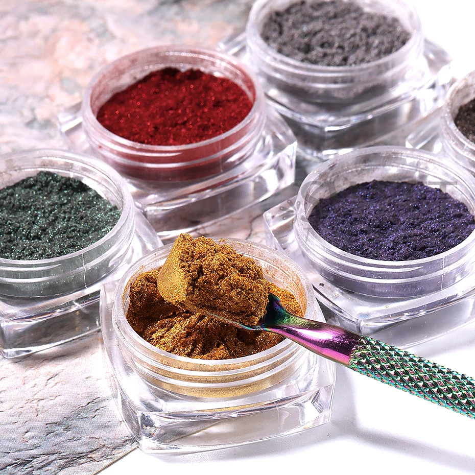 6 Kolorów Efekt Kociego Oka Chromowany Magnetyczny Puder do Paznokci Perłowy Pigment Wróżkowy Efekt Odblaskowy Pyłek do Wcierania DIY Ozdoba do Manicure Efekt Błyskawiczny