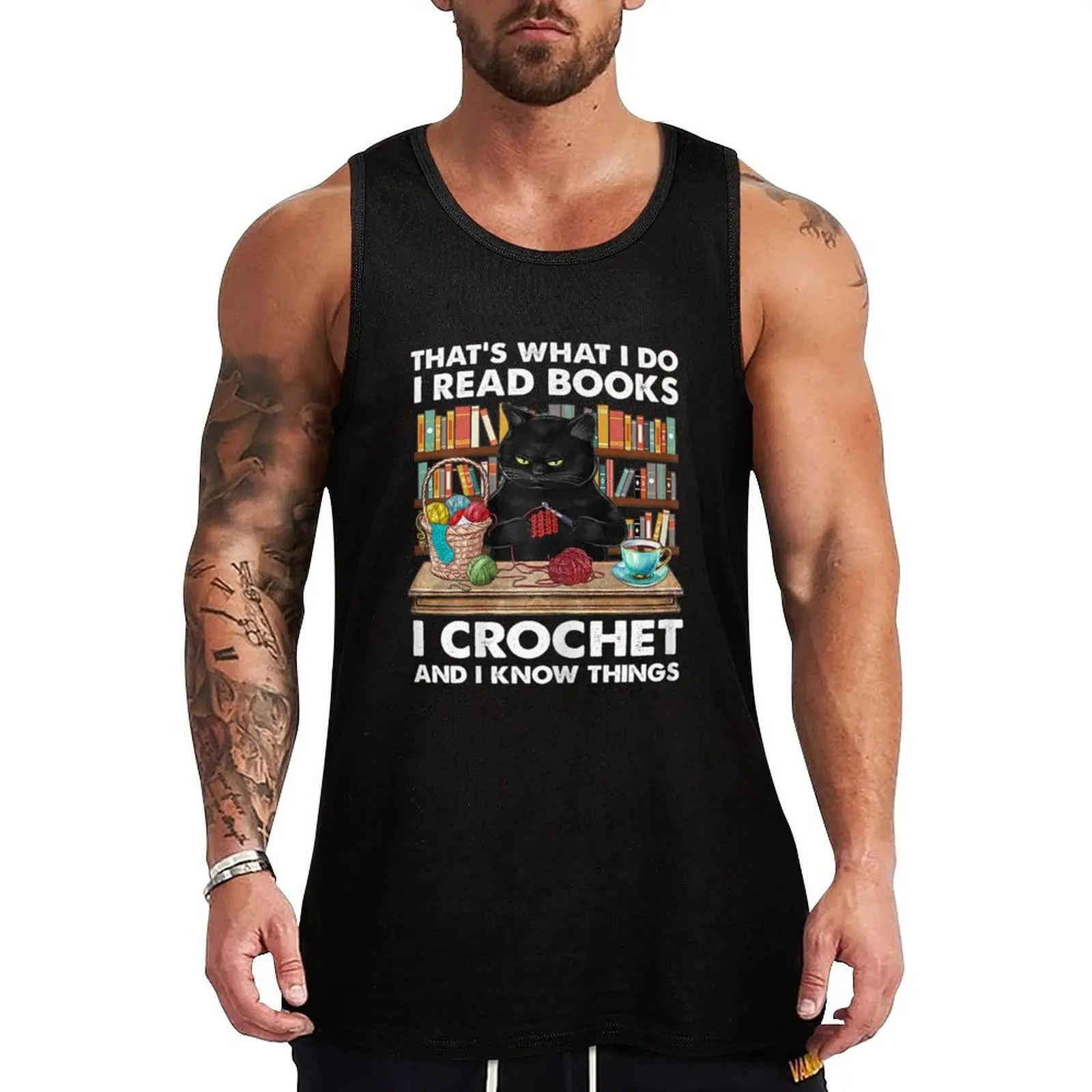 Thats What I Do I Read Books I Crochet And Know Things Cat Tank Top Fashion Graphic Tank Top Trendy Print Sleeveless Shirt
