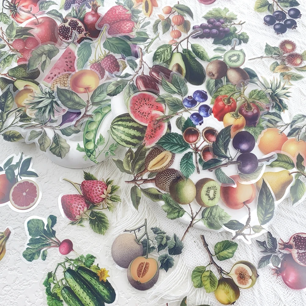 50 Uds fruta fresca PET pegatina transparente dibujos animados uva manzana calcomanía DIY álbum de recortes cuaderno portátil papelería pegatina para estudiante