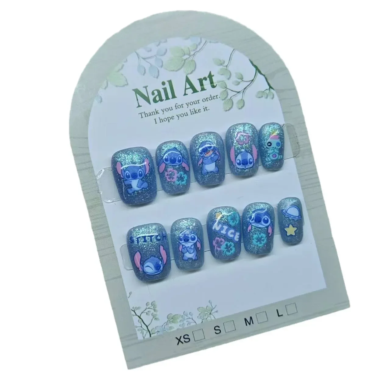 Disney Lilo & Stitch Fake Nail Stickers Kawaii Cartoon Short Ladder Nail Patch Cute Art Accessories Artificial Manicure Nail