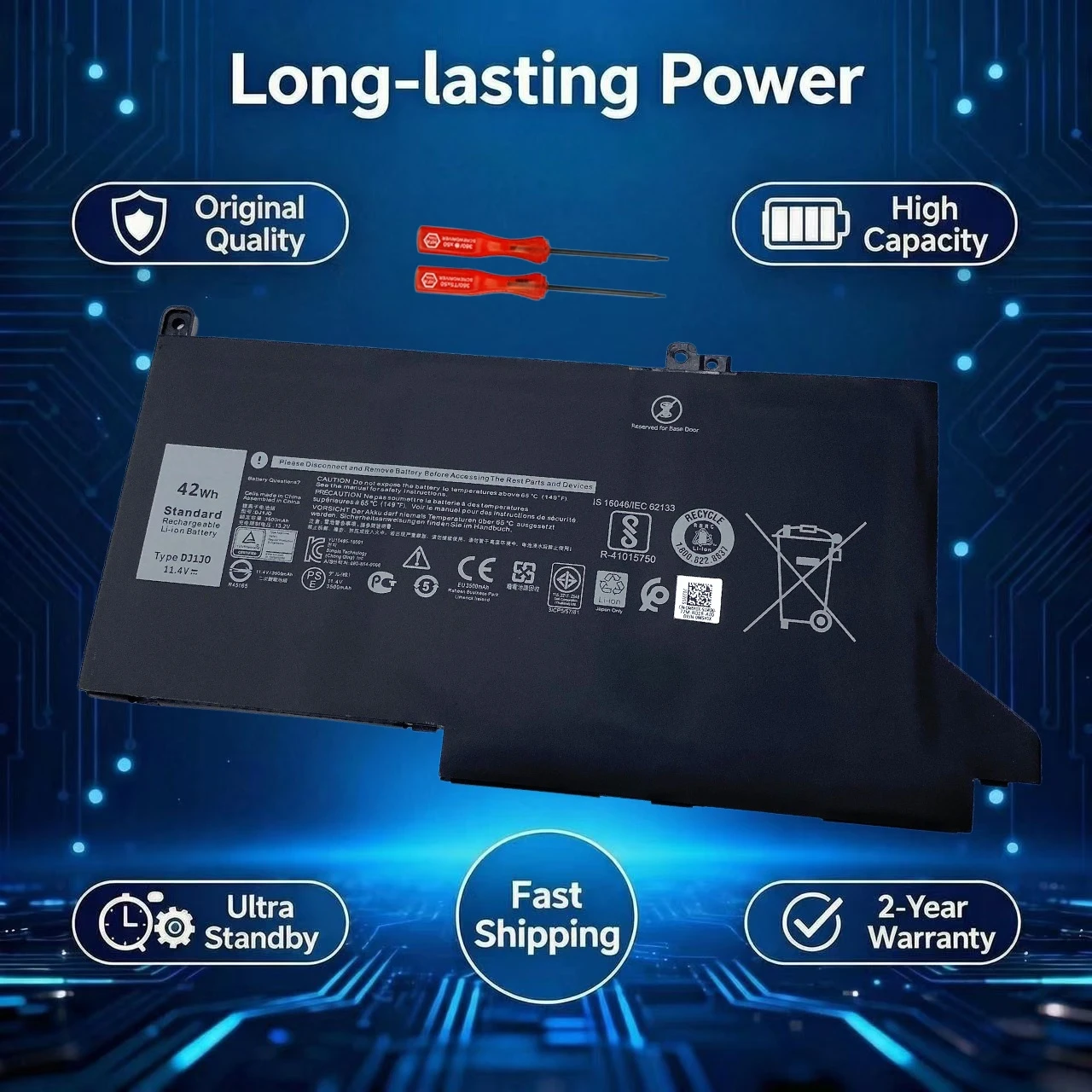 New DJ1J0 11.4V 42Wh Laptop Battery for DELL Latitude 7280 7390 7490 5300 7400 7290 5310 7300 7380 PGFX4 ONFOH P73G C27RW 9W9MX