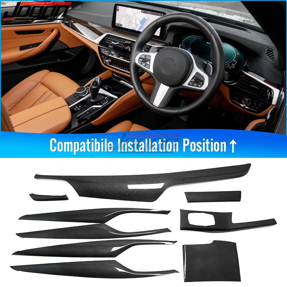 

RHD 9Pcs Real Carbon Fiber Interior Central Console Gear Shift Panel Frame Cover Molding Trim For BMW 5 Series G30 2017-2021