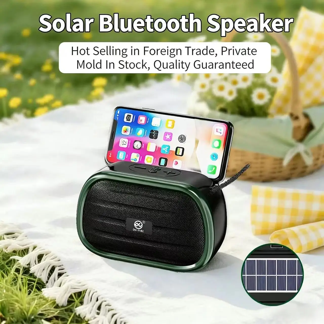 

Портативная солнечная Bluetooth-колонка, беспроводная уличная колонка с подставкой для телефона, поддержкой TF-карт и воспроизведением через USB для кемпинга, походов и дома