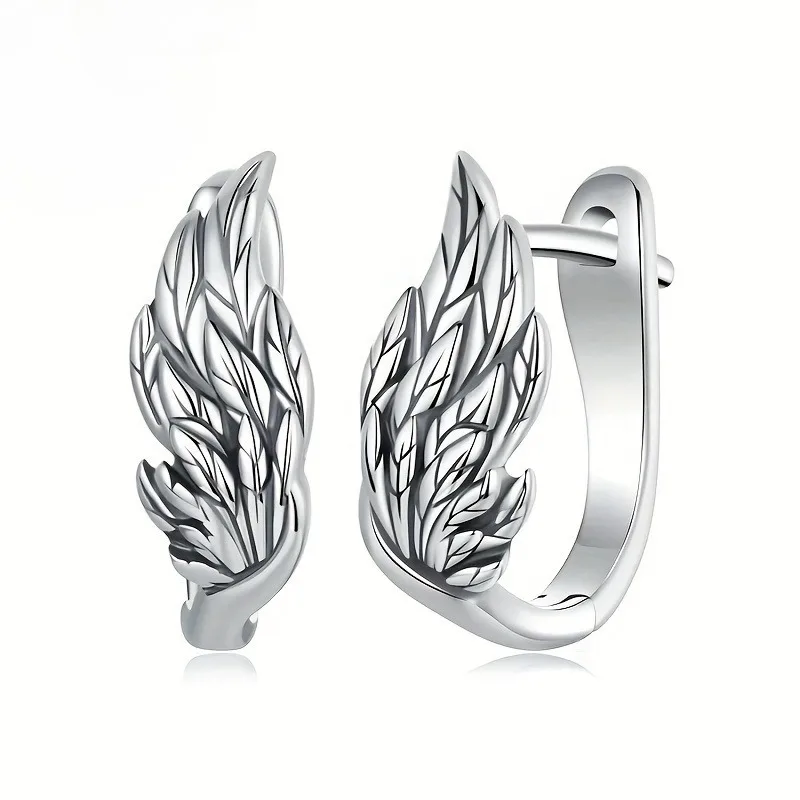 Hip Hop Punk Vintage Couples Creative Angel Wings Huggie Silver Color Earrings for Women Birthday Party Jewelry Friendship Gift