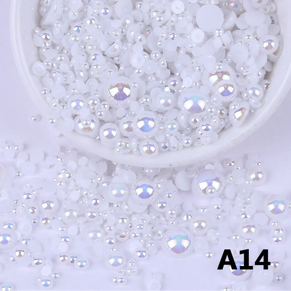 Random Mix 3-10mm AB Color Half Round ABS Beads Imitation Pearl  Flatback Beads For DIY Nail Decor Jewelry Making